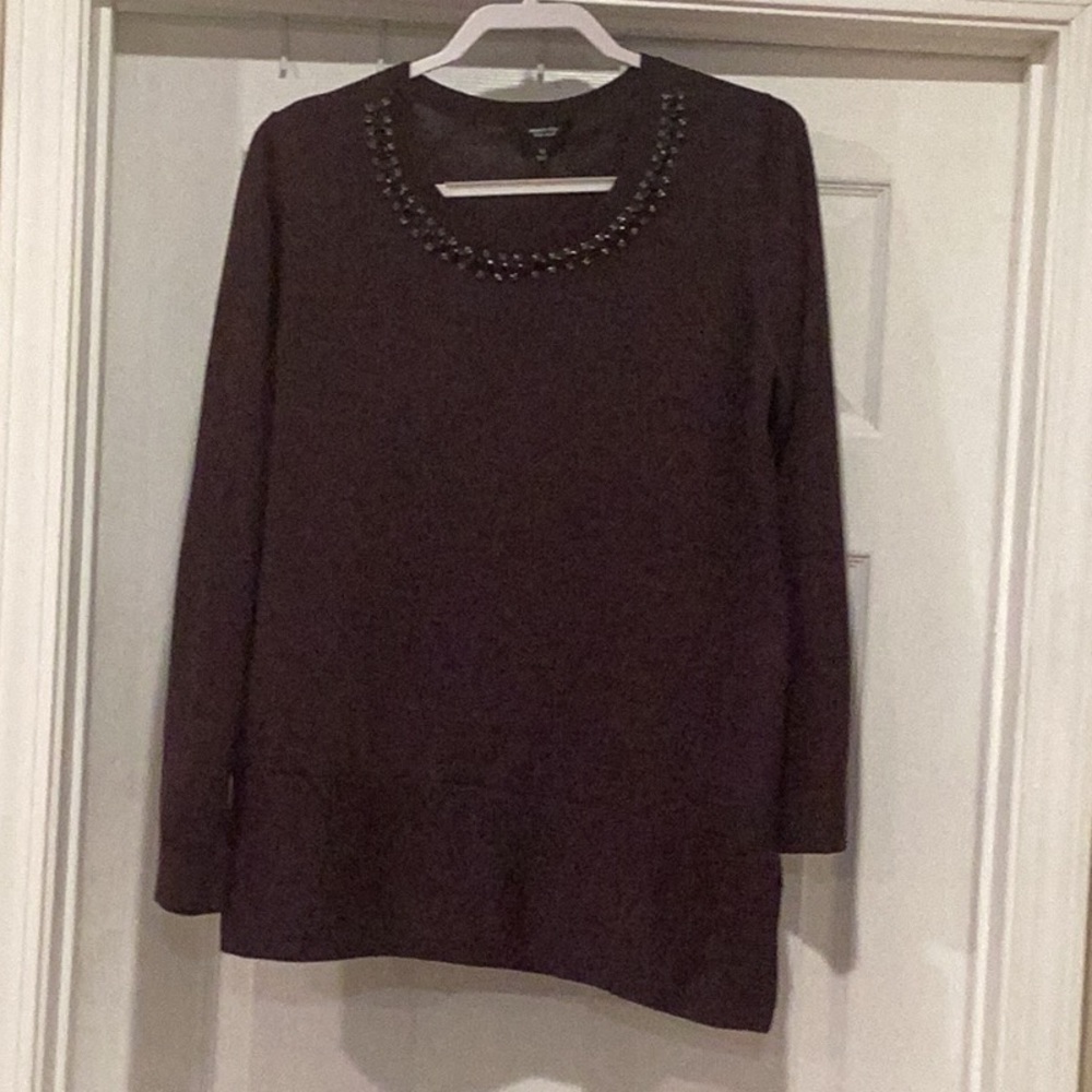 Simply Vera Wang Dark Plum Sweater with Rhinestone Neckline